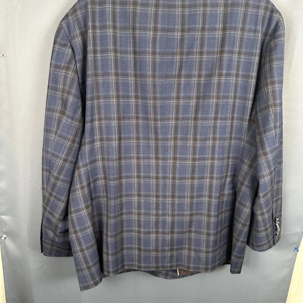 Trunk Club Custom Mens Blue Brown Plaid Wool Blend Blazer Sport Coat C203 50R